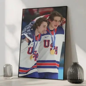 Hughes Brothers Gold Art Print - Jack Hughes and Quinn Hughes Poster, Unframed Poster