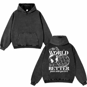 The World Is a Better Place With You in It Washed Hoodie – Mental Health Affirmation Hoodie, Oversized Vintage Streetwear, Meaningful Gift for Her