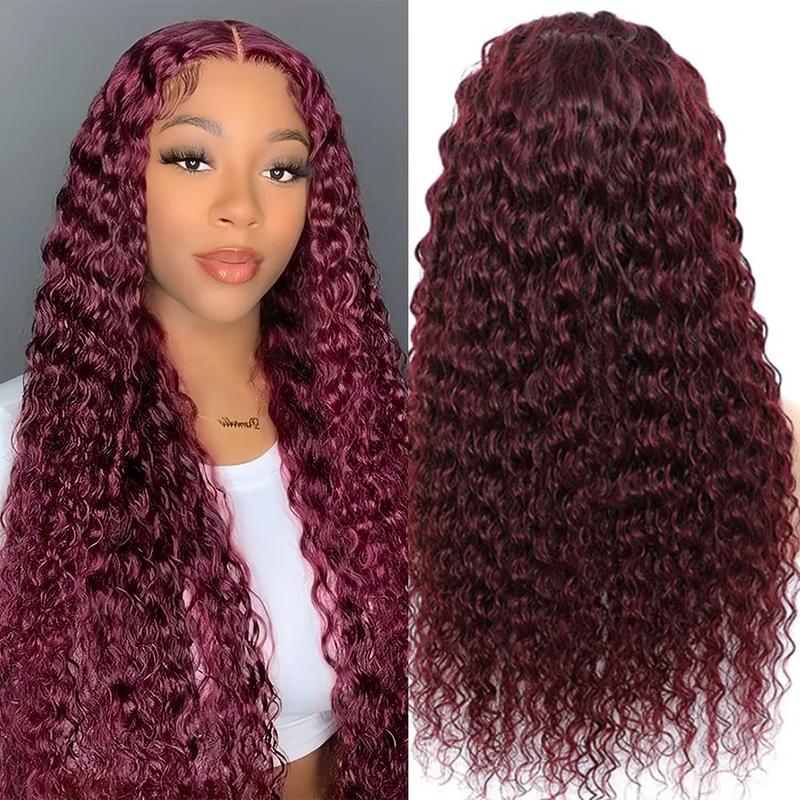 99j Burgundy 13x6 Deep Wave Lace Front Wigs Human Hair  HD Transparent Lace Front Wigs Human Hair for Women 180 Density Pre Plucked Wet And Wavy Red Colored Deep Curly Lace Frontal Wig
