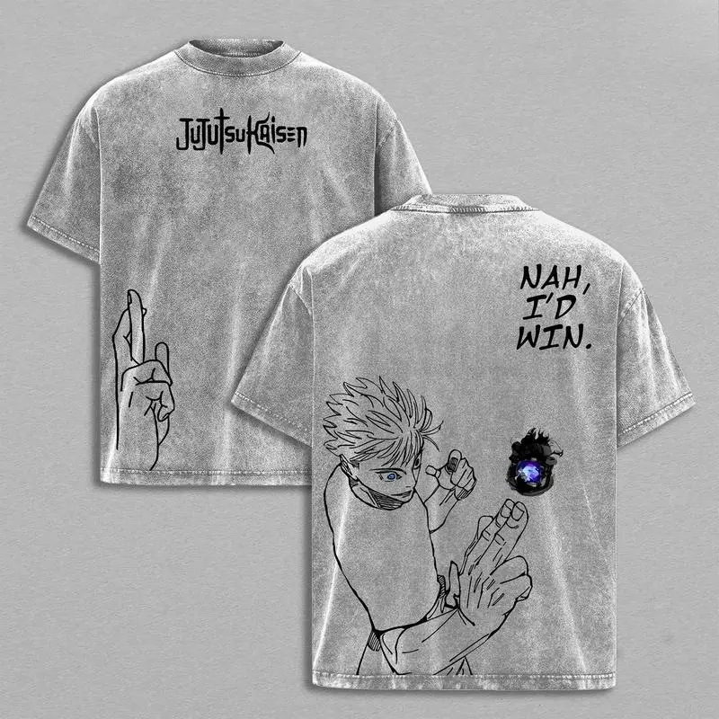 Gojo Satoru Tee Washed – Jujutsu Kaisen Execution Culling Game Prelude Vintage Oversized Heavy Cotton Anime Manga T-Shirt, Double Printed Retro Unisex Streetwear Graphic Top, Japanese Anime Merch for Sorcerer Fans