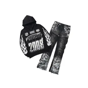 Amos 2.0 Black/Black Hoodie/Stacked Flare Jean Set