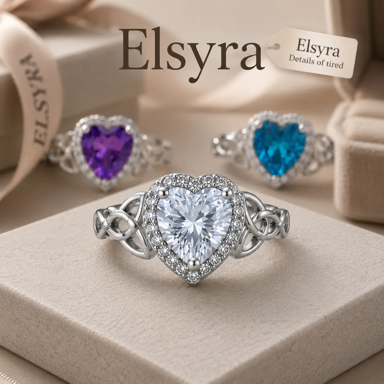 S925 Sterling Silver Ring with Protection Celtic Knot with White, Blue, Purple Heart-Shaped Ring, Simple Design for Women, Ideal for Birthdays, Valentine's Day, Birthdays Jewelry | Elegant Ring Design | Durable Sterling Silver, Heart Shaped Ring Engagemen