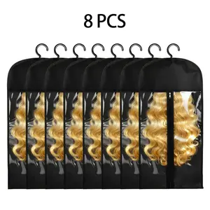 8/10PCS Wig Storage Bags with Hanger, Dustproof Zipper Wig Organizer for Multiple Wigs, Hair Extensions Storage for Home Salon Travel Window Set