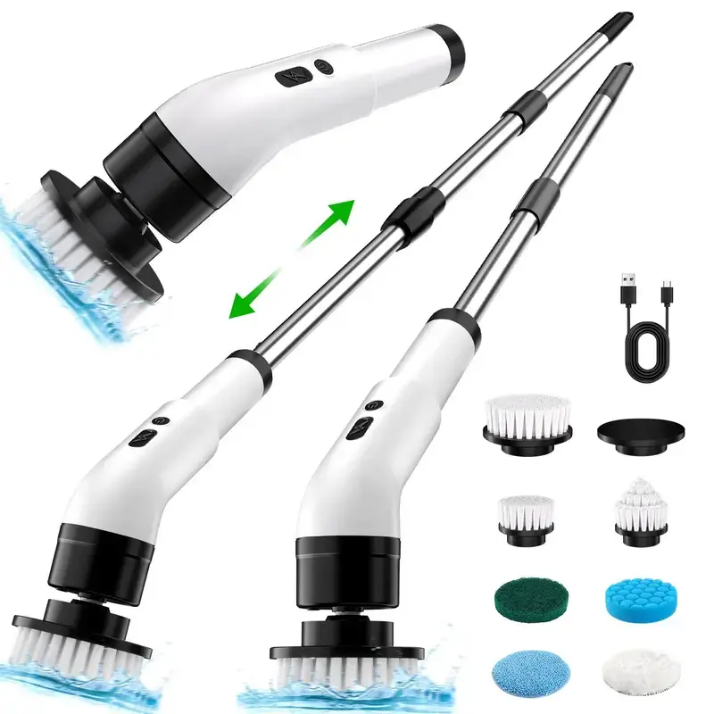 2026 New Cordless Electric Spin Scrubber - IPX7 Waterproof Cleaning Tool, Long-Lasting Battery, Adjustable Speed, Extendable Handle, Multi-Surface Cordless Power Scrubber for Bathrooms, Kitchens, Spin Clean