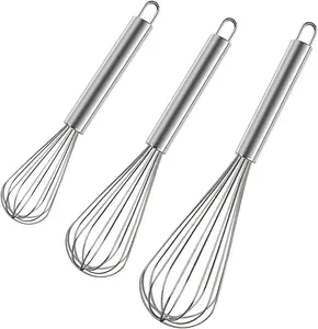 3 Pack Stainless Steel Balloon Whisk Set, 8, 10 & 12 Inch Whisks for Cooking, Whisking & Blending