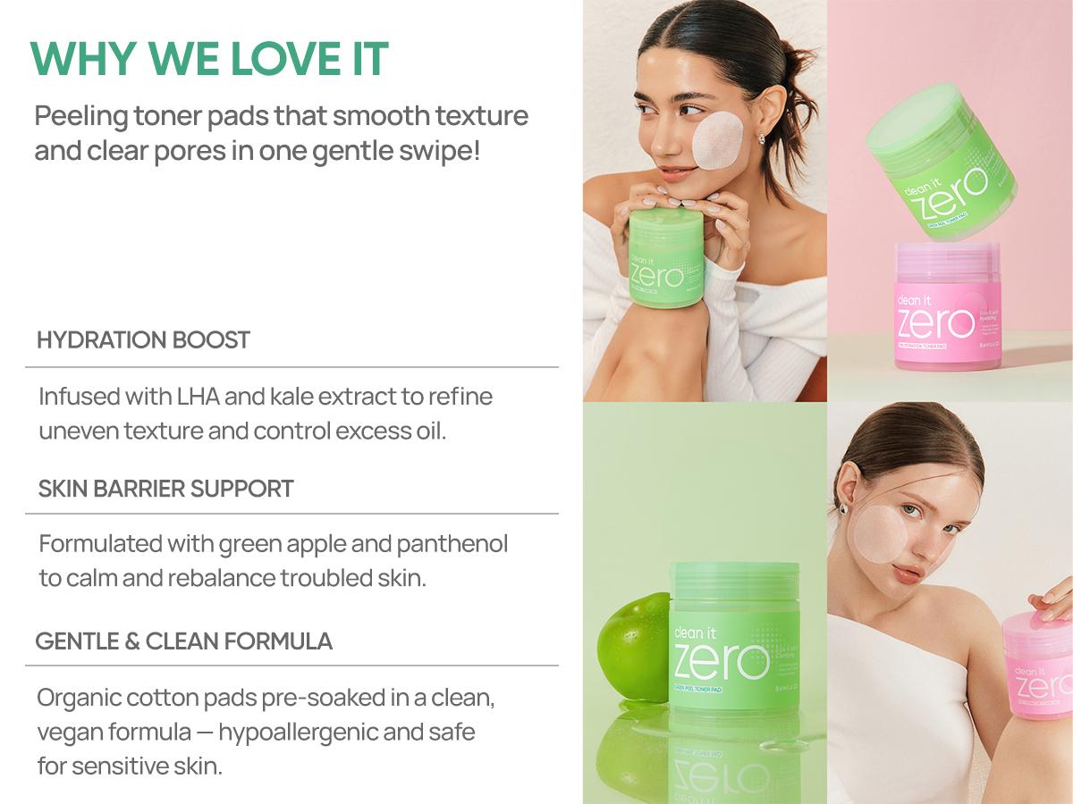 Banila Co Clean It Zero Green Peel Toner Pad - Vegan Dual Sided Toner Pad for Exfoliating Dead Skin Cells and Unclog Pores Skincare Smooth