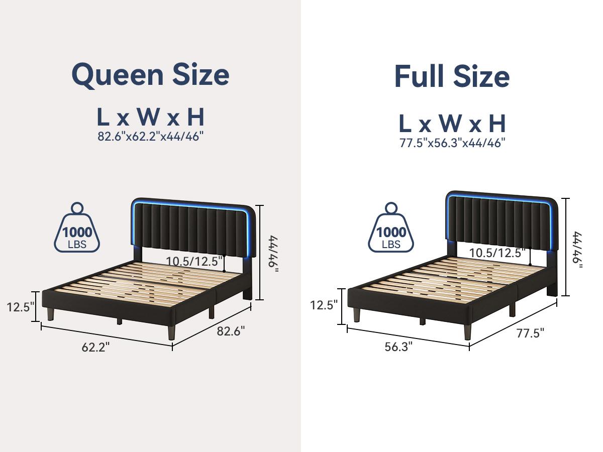 TryLazy【 LED 】 Bed Frame with USB Charging Station App Controlled Adjustable Headboard Lighting Modern Upholstered Platform No Noise No Box Spring Bedroom Furniture Gift