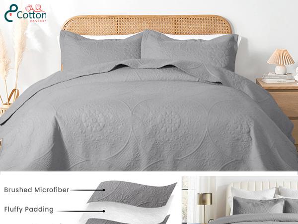 Lightweight Quilted Bedspreads Queen size Bed- 3 Piece Oversized Bedspreads Queen- Soft Bedding Set with 2 Matching Pillow Shams - Best For Gift