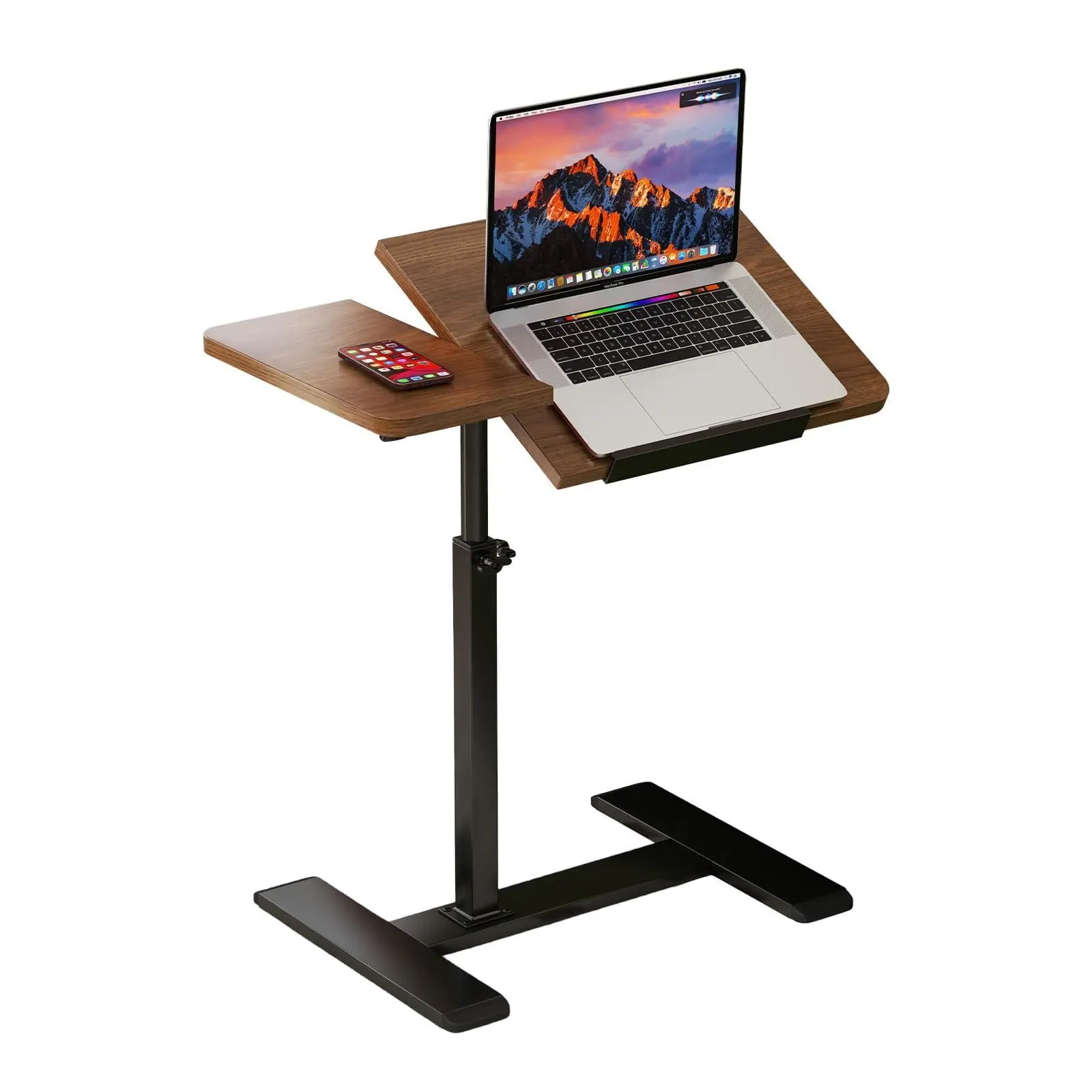 GARVEE Adjustable Rolling Standing Desk - Height-Adjustable Mobile Workstation with Wheels, Easy-Setup Tiltable Cart, Walnut Small Computer Desk for Home Office