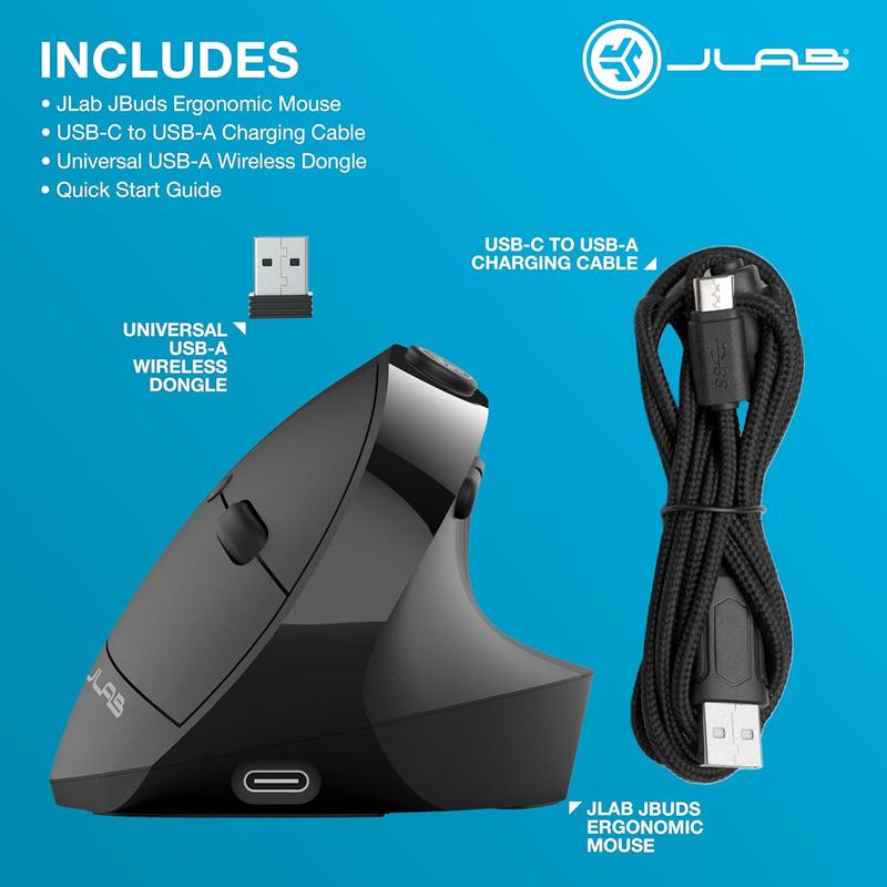 Ergonomic Full-Size JBuds Mouse with 7 Silent Click Buttons