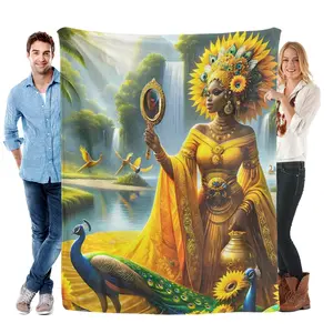 Oshun Flannel Throw Blanket Spiritual Gift Regla de Osha-Ifa Gift Orisha Inspired Gift Mother's Day Gift Orisha Inspired Gift Single-sided Printing
