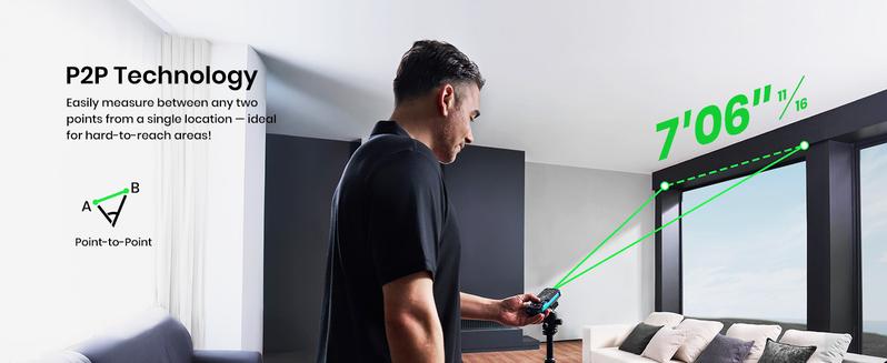 MILESEEY S50 Green-Beam Laser Distance Measure - 400ft Laser Measure, P2P, Side-Laser Alignment, Rechargeable, 2.4" IPS Backlit Display, Area/Volume Measurement, 8 Units, Indoor&Outdoor,Bluetooth app