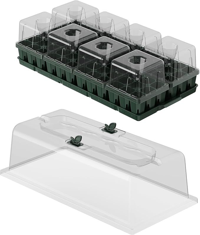Vego garden Germination Bundle,  Seedling Trays with Seedling Tray Lids and 10" x 20" Bottom Watering Trays Plus Seedling Humidily Dome