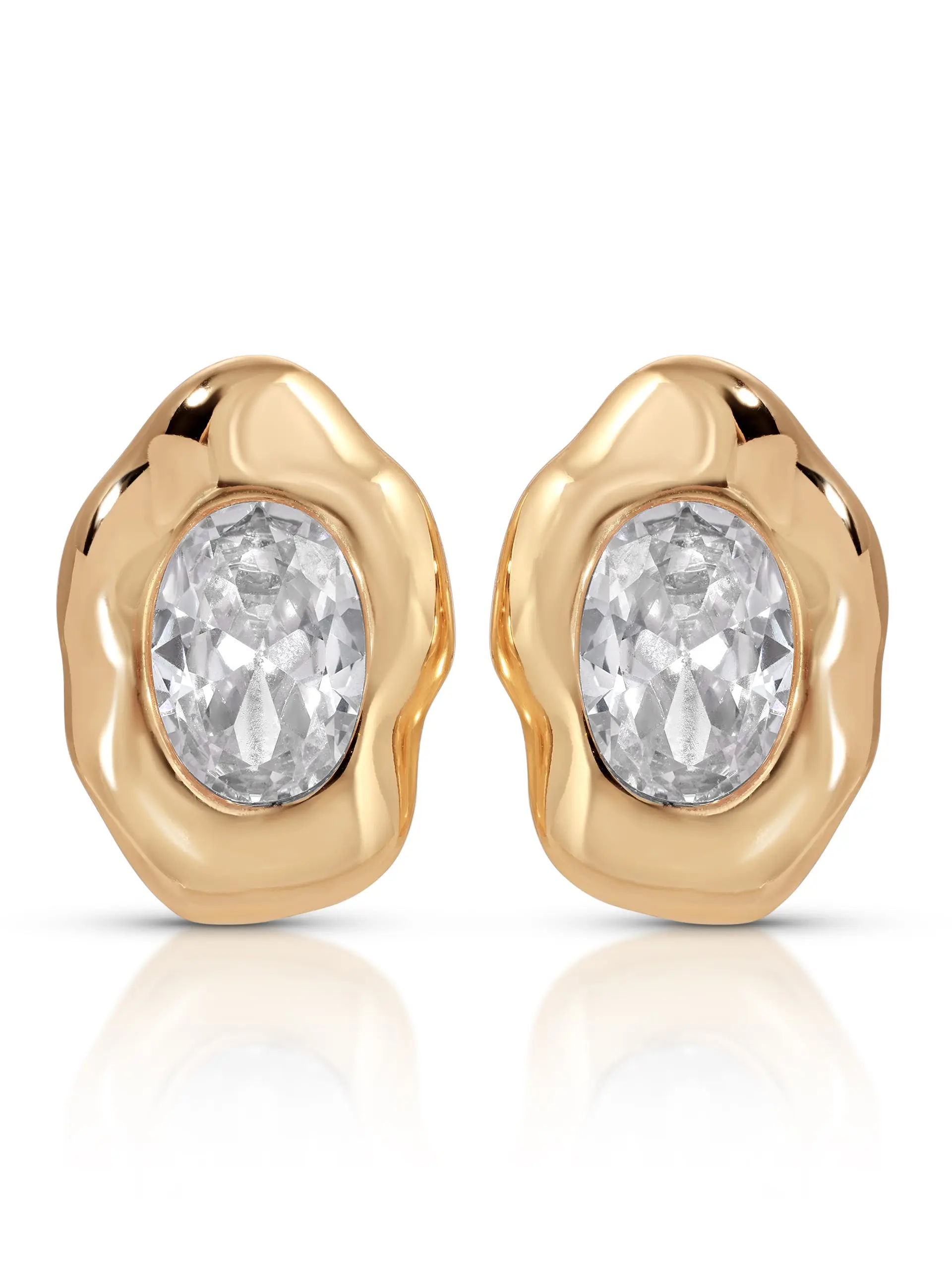 Ettika Molten Glow Crystal Studs 18k Gold Plated Brass Cubic Zirconia Earrings 0.23x0.73x1.05 Inches for Adults