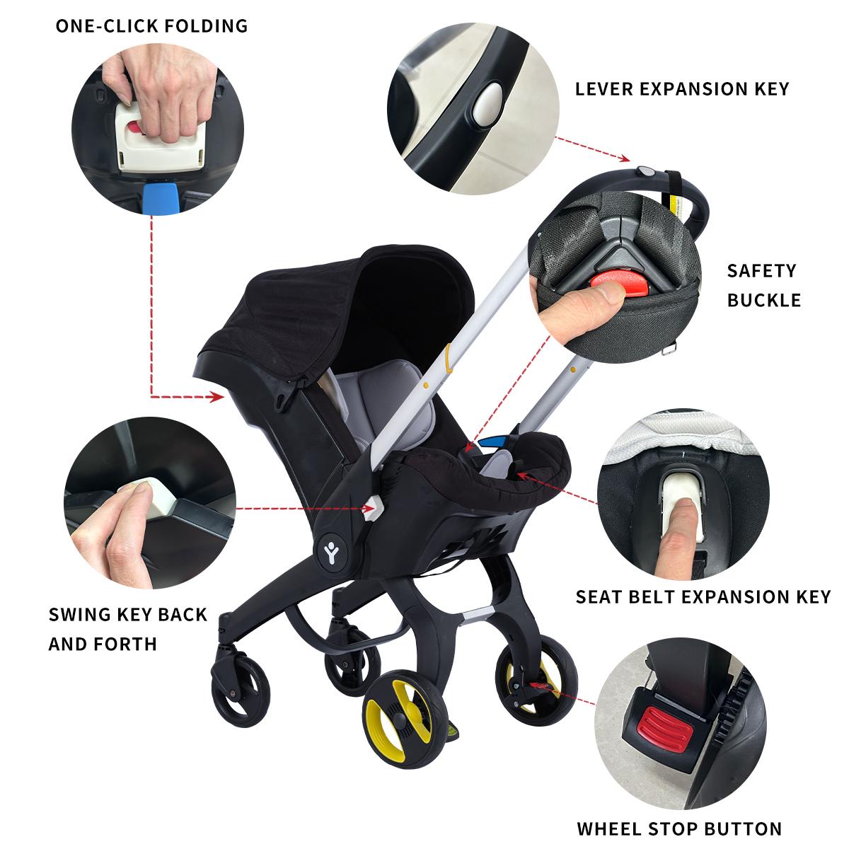 (No Have Base)Baby Stroller with a Bag,High Quality & Multi functional Newborn Stroller, 4 Wheel Travel stroller for , Foldable Infant Stroller without Latch Base Summervibes BRODARK Baby Convertible Reversible pram