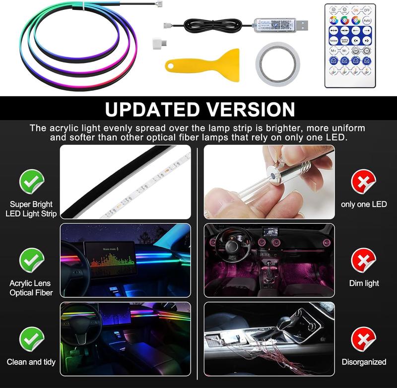 Acrylic Interior Car LED Strip Light with Motion Sensor Switch, 55.1 inches Neon LED Strip Light, RGB Colors Ambient Lighting Kits