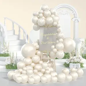 Pearl White & Sand Balloon Arch Kit with Double Stuffed Balloons & Stickers for Weddings & Parties