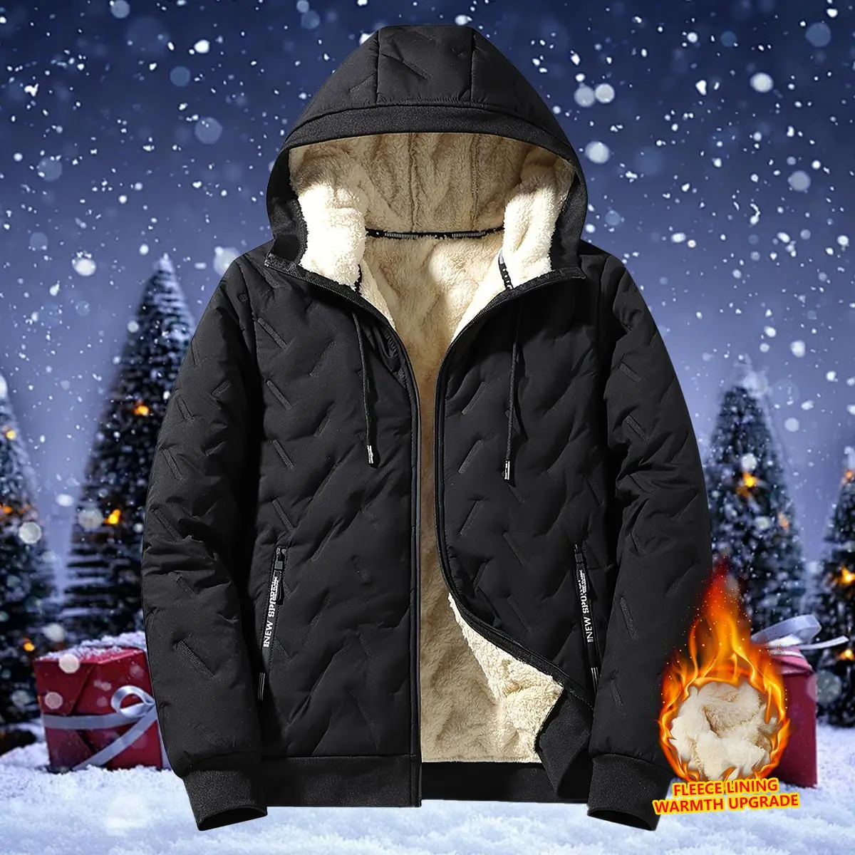 Men's Plain Hooded Quilted Puffer Coat - Autumn/Winter Regular Fit Outerwear, Stylish Athletic Fleece Long Sleeve, Padded Full-Zip, Soft Polyester Lining, Zippered Pockets, Machine Washable Cold Weather Casual Top, Hooded Puffer Coat