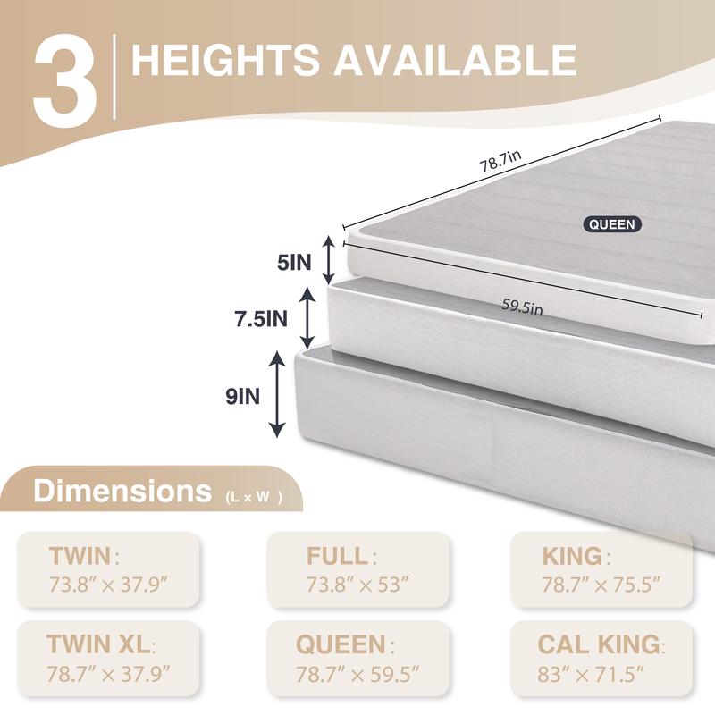 EGO Metal Box Spring, Mattress Foundation, Only with Fabric Cover, Easy Assembly, Noise Free Bed Frame Bedroom Furniture EGO Metal Box Spring, Mattress Foundation, Only with Fabric Cover, Easy Assembly, Noise Free Bed Frame Bedroom Furniture