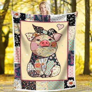 Cozy Pig Animal Pattern Flannel Blanket - Soft and Warm Throw for Couch, Bed, and Sofa
