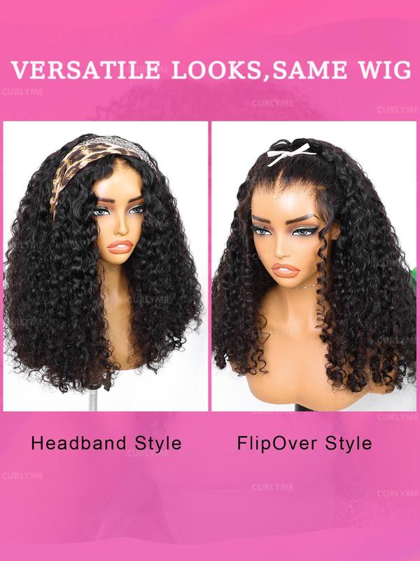 [3 IN 1 Half Wig]Half Wig Burmese Curly Wig for Women Wear Go Glueless Wigs Fiber Hair 3 In 1 Seamless Flip Wig Hairline Beginner Friendly with Spiral End Natural Black Color