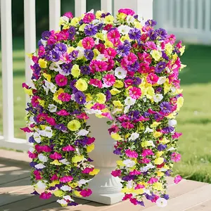 4pcs multi-color UV resistant simulated wall mounted morning glory, suitable for courtyard, porch decoration, and garden decoration without watering