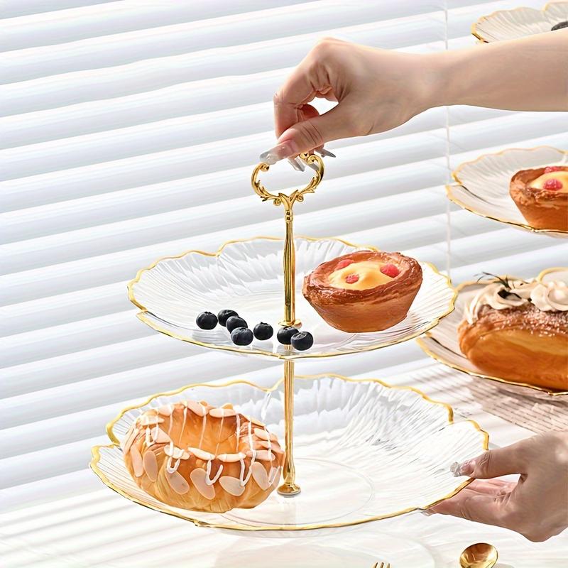 Elegant 2/ 3 Tier Clear Cupcake Stand With Golden Trim - Perfect For Desserts, Fruits And Snacks, Perfect For Afternoon Tea, Christmas, Halloween, Thanksgiving, Weddings, Birthdays And Parties, Elegant Event Accessory, Golden Trim Design, Exquisite Design