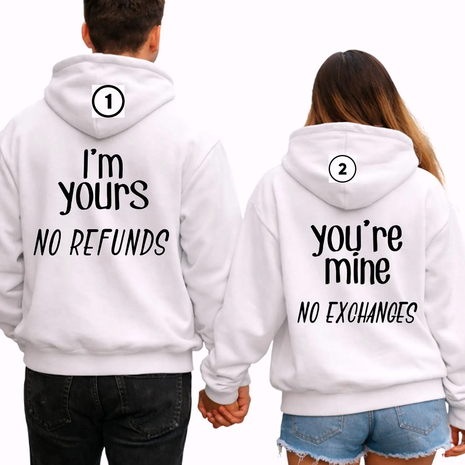 Im Yours No Refunds Youre Mine No Exchanges Couple Matching Hoodies Casual Fleece Fabric Pullover Hooded Sweatshirt Tops Trendy for Women for Men