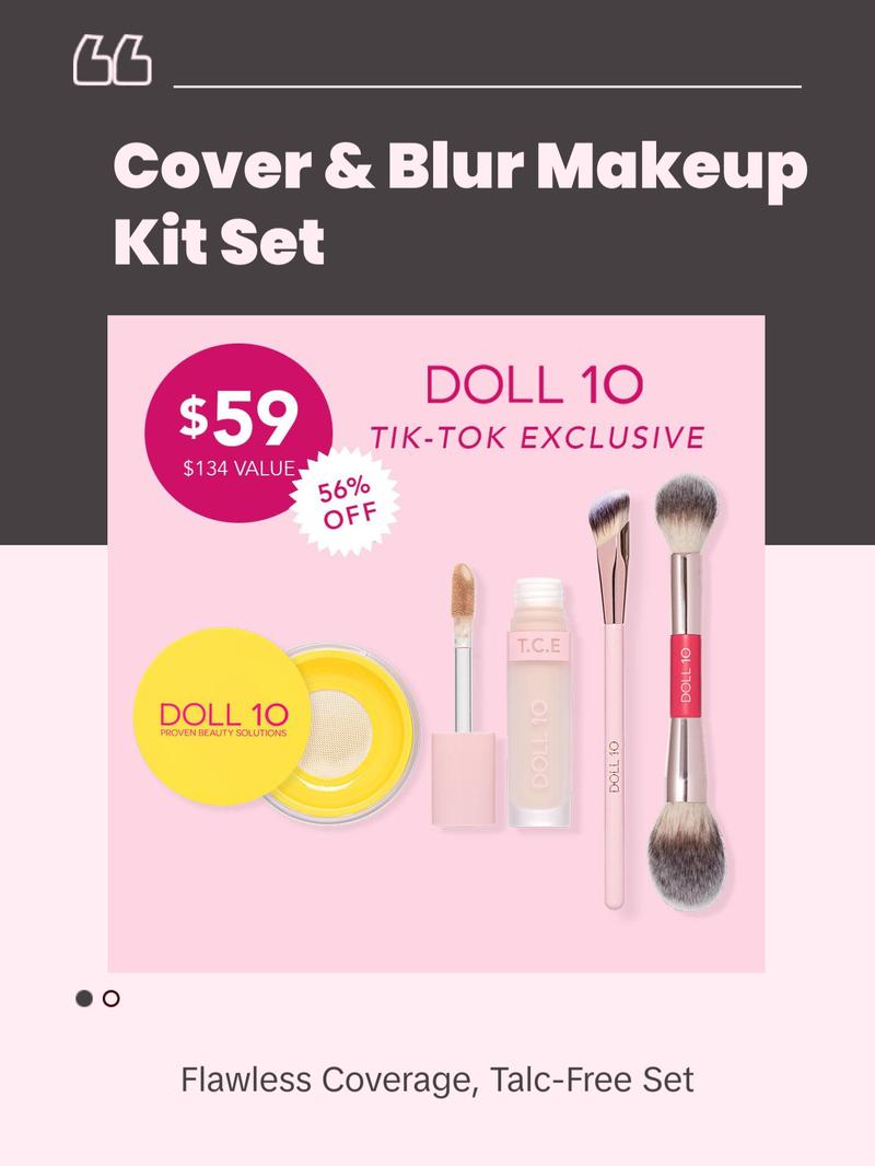 Cover & Blur Bundle - TCE Concealer and Brush, Talc-Free Yellow Powder and Brush Makeup Kit Set