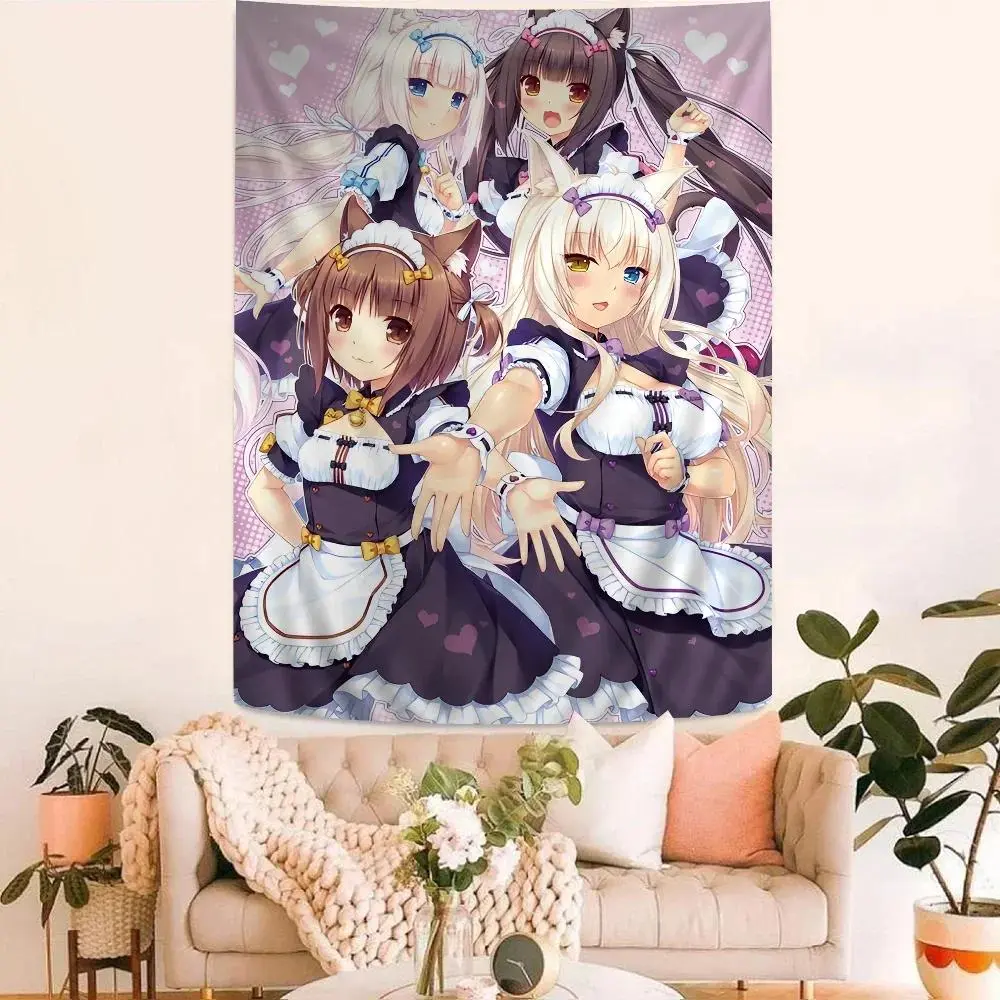 Anime Nekopara Movie Sticky DIY Wall Tapestry Hippie Flower Wall Carpets Dorm Decor Wall Art Decor