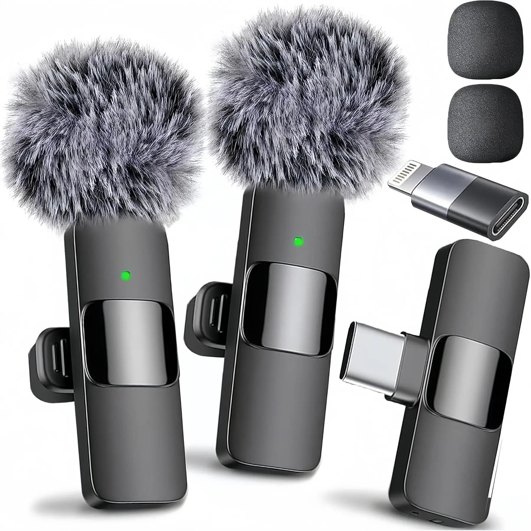 2Pack Professional Wireless Lavalier Lapel Clip Microphone Kit - Cordless Omnidirectional Condenser Mic with Receiver, Remote for Lightning iPhone, Smartphone, iPad, Handheld Device - Noise-Reducing Rechargeable Vlogging Equipment for Interview