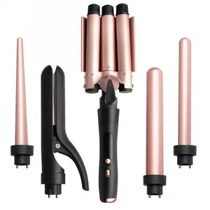 5 in 1 Curling Wand Set with 3 Barrel Hair Crimper for Women, Fast Heating Hair Wand Curler in All Hair Type