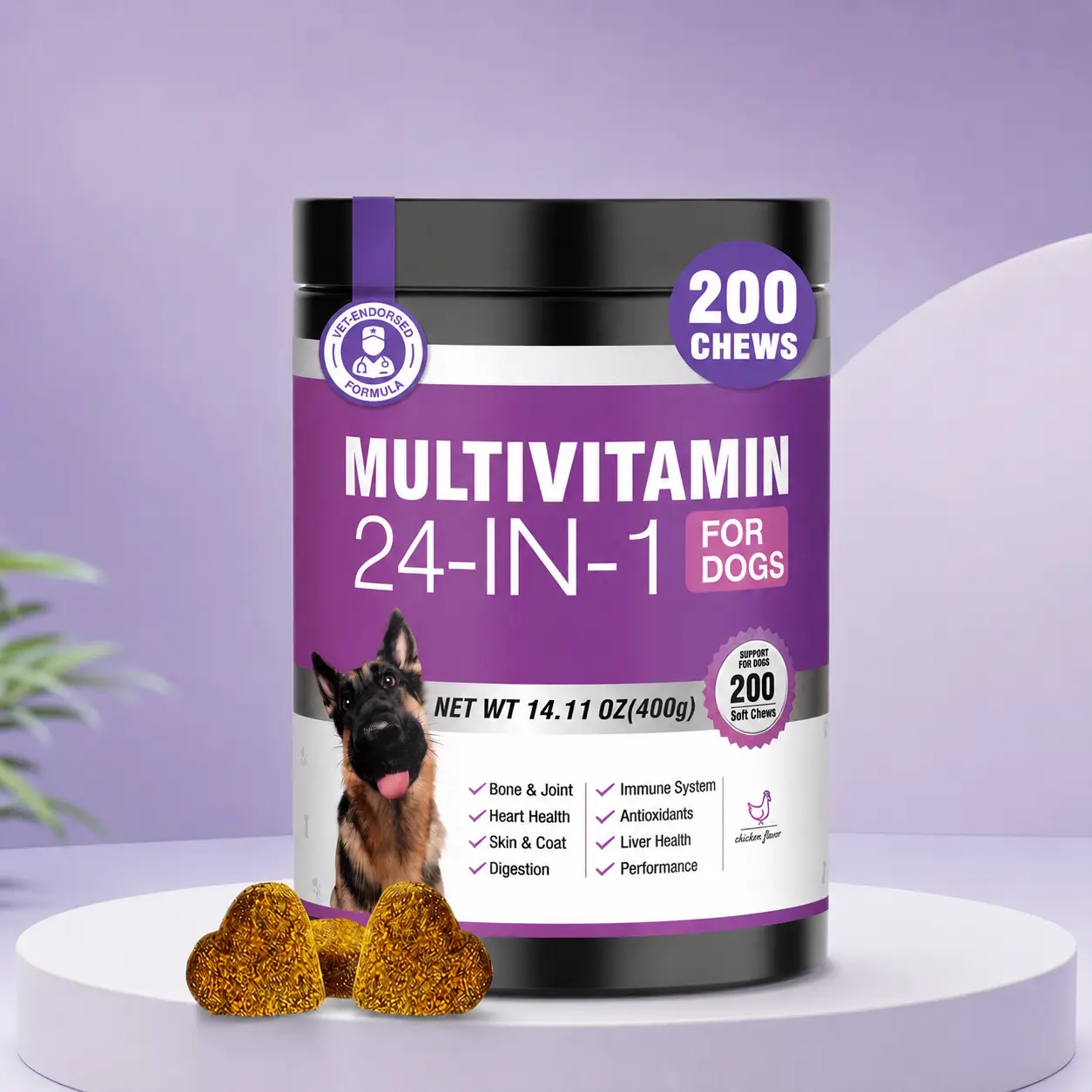 TTLXRL Daily Multivitamin for Dogs(Chicken Flavor) 200Ct with 24 vitamins and minerals,designed to support overall health and vitality