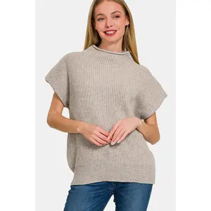 Zenana Short Sleeve Mock Neck Sweater