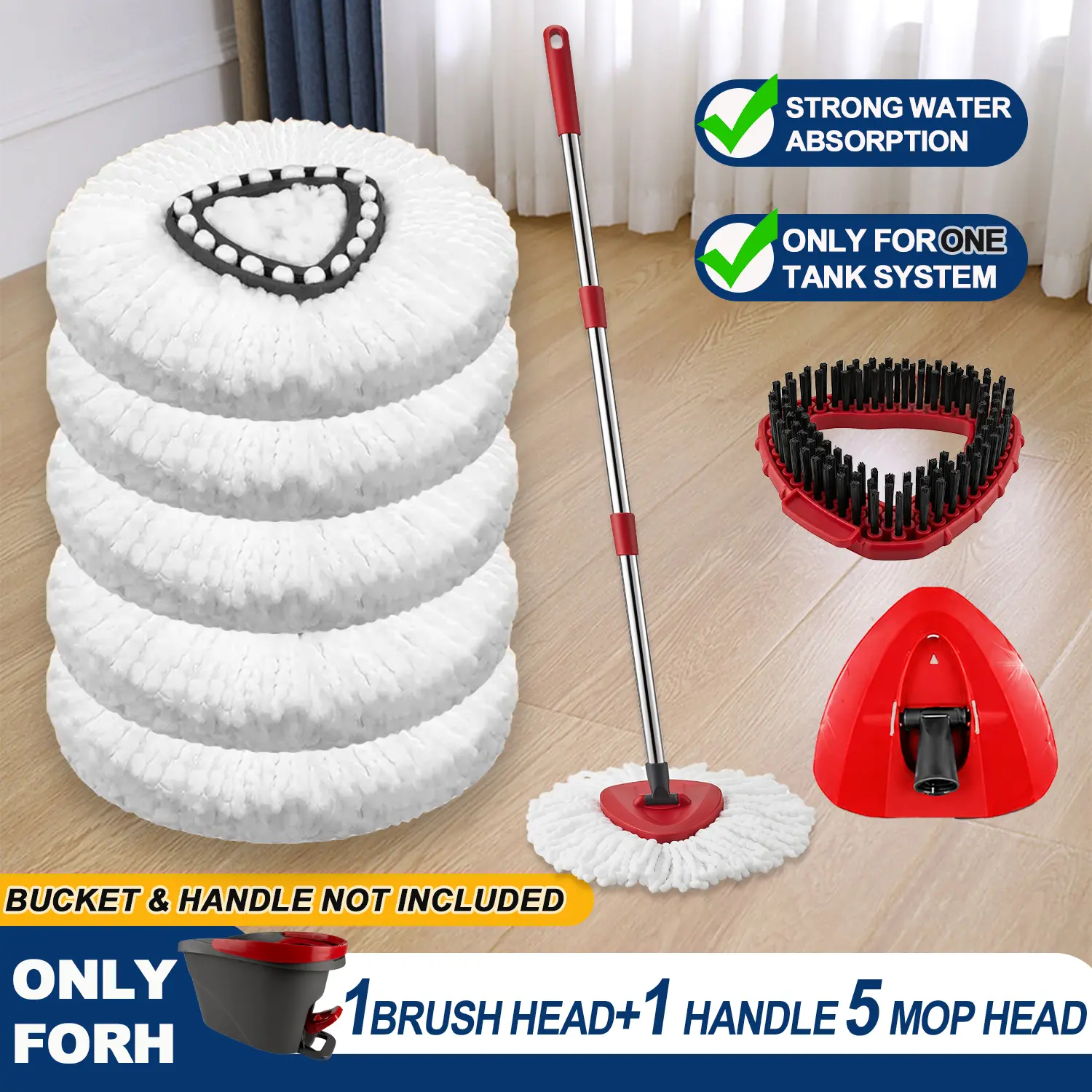 For O-cedar Microfiber Spin Mop Heads Refills & Scrub Brush ,for O-Cedar Easywring Spin Mop 1 Tank System Scrub Replacement Deep Cleaning Pack, Microfiber Mop Heads