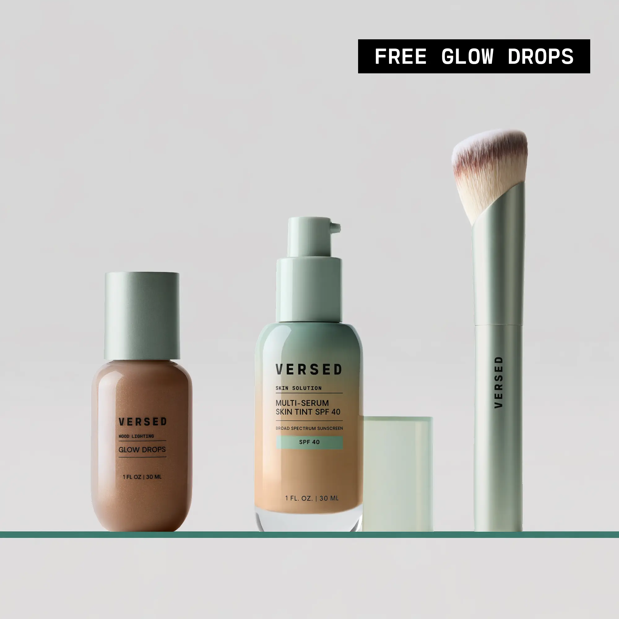Versed Glow & Blend Bundle – Skin Tint SPF 40, Complexion Brush & Mood Lighting – Hydrating Coverage, Streak-Free Application & Soft Glow Finish – Everyday Complexion Routine – Vegan & Cruelty-Free
