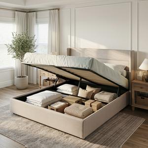 SHA CERLIN Storage Bed Frame Modern Linen Upholstered Headboard Lift Up Storage Platform Bed Frame, Two Style Headboard, Heavy Duty Gas Lift Support, No Box Spring Needed,Wood Slats Support, Full Queen King Size