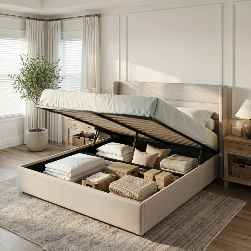 SHA CERLIN Storage Bed Frame 【No Mattress】Modern Linen Upholstered Headboard Lift-Up Storage Platform Bed Fram, Two Style Headboard, Heavy Duty Gas Lift Support, No Box Spring Needed,Wood Slats Support, Full Queen King Size