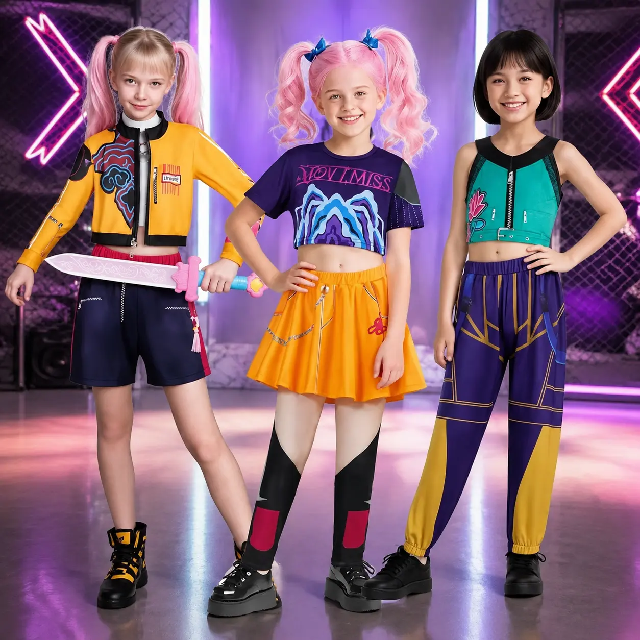 Girls K-Pop Singer Rumi Mira Zoey Costume for Girls Halloween Party Cosplay Dance Stage Outfit Set