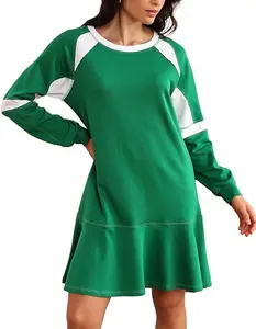 Ladyful Women's Sweatshirt Mini Dress Long Sleeve Casual Ruffle Flowy Loose Patchwork Athletic Outfits