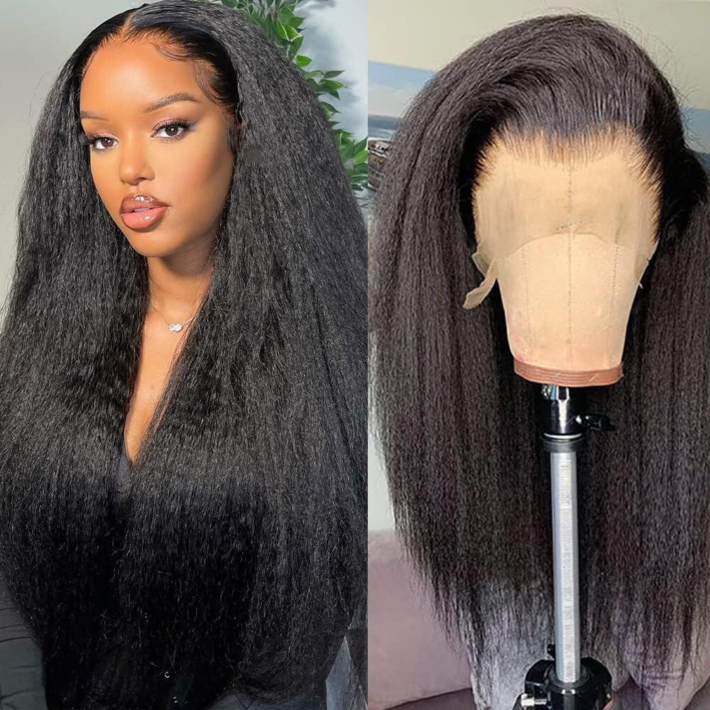 Bling Hair Kinky Straight 360 Full Lace Wig Invisible Drawstring Kinky Straight Frontal Wig Human Hair Wigs HD Lace Front Wig For Women