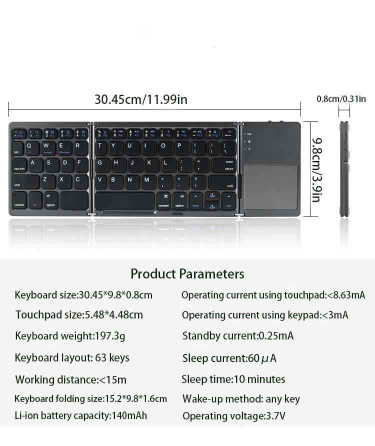 【B033 Bluetooth Foldable Keyboard】Ultra Light Compact Triple Folding with Touch Bar Ergonomic Multi-system Compatible All Anbernic Game Console / PC / Laptop / IPad / Cellphone ( Windows / iOS / Android / Mac )