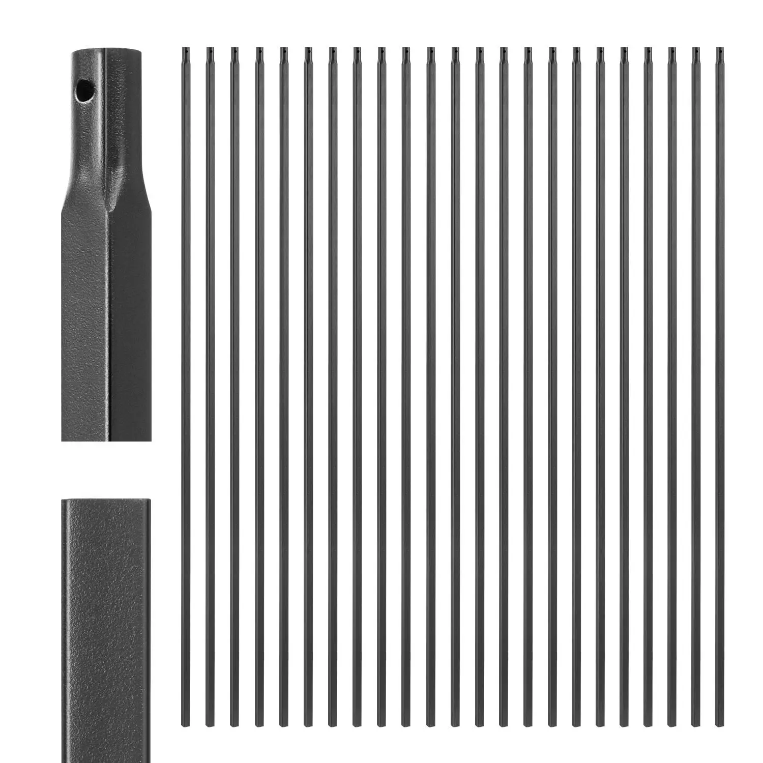 VEVOR 31-Piece Set Square Shape Carbon Steel Stair Balusters (44 in, 0.5 in), Matte Black Indoor Hollow Metal Spindles, Corrosion-Proof Pre-Drilled Deck Railing for Home Interior Residential Building Supplies [DealsForYouDays], Indoor Use, 1 Mm Thickness,