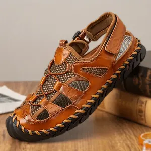 Men's Anti-Slip Quick-Dry Closed-Toe Sports Sandals with Adjustable Straps, Breathable & Rubber Sole for Beach, Water Sports, Casual Walking - Brown, Strappy Sandals