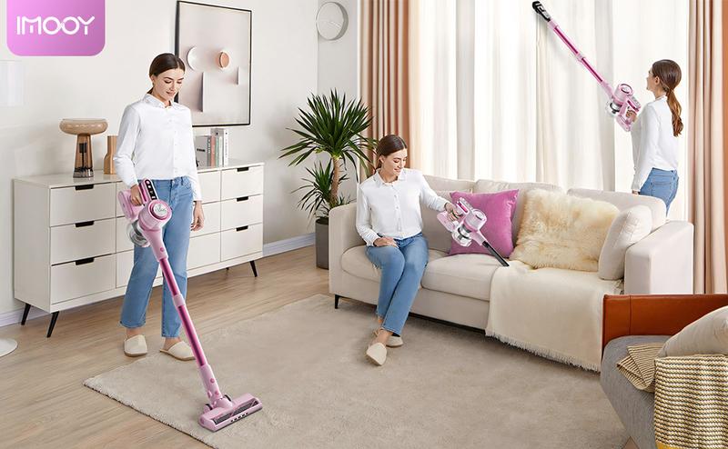 Cordless Vacuum Cleaner - IMOOY Pink/Black&White Vacuum for Home with 80000 RPM High, 8-in-1 Lightweight Stick Vacuum, Rechargeable Battery, Up to 40 Mins Runtime, for Carpet and Hard Floor Pet Hair