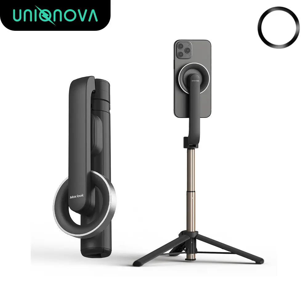 UNIQNOVA Magnetic Selfie Stick Tripod 25" with Bluetooth Remote Control, Magsafe Extendable Cell Phone Tripod Stand, Portable Tripod Mount for iPhone, Android, Smartphones