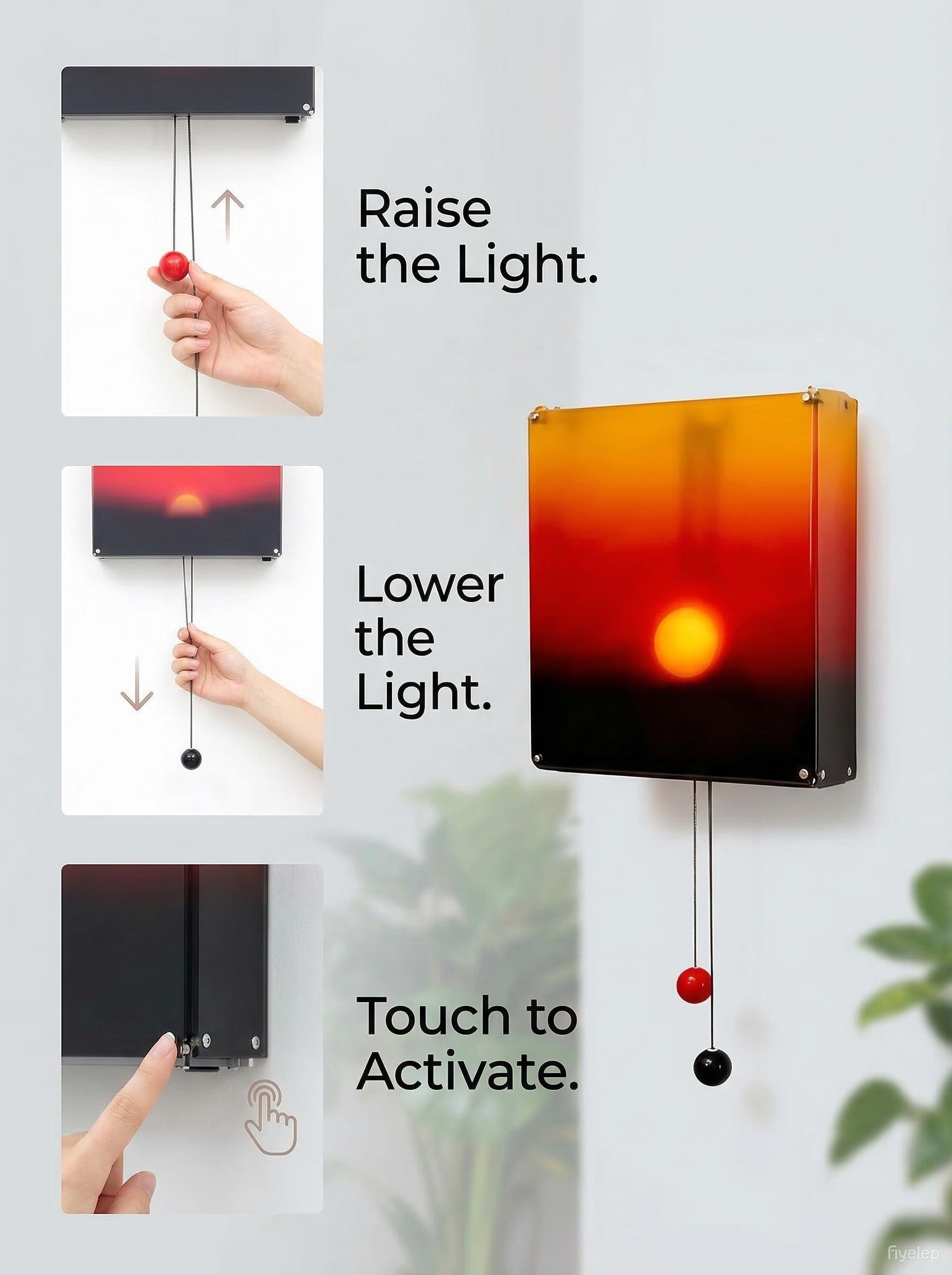Creative Sunset Hand Pulled Night Light Adjustable Height & Brightness Sunrise to Sunset Scenery Wall Lamp Energy Efficient for Home Decor Decorative Lamp Electronic Lamp