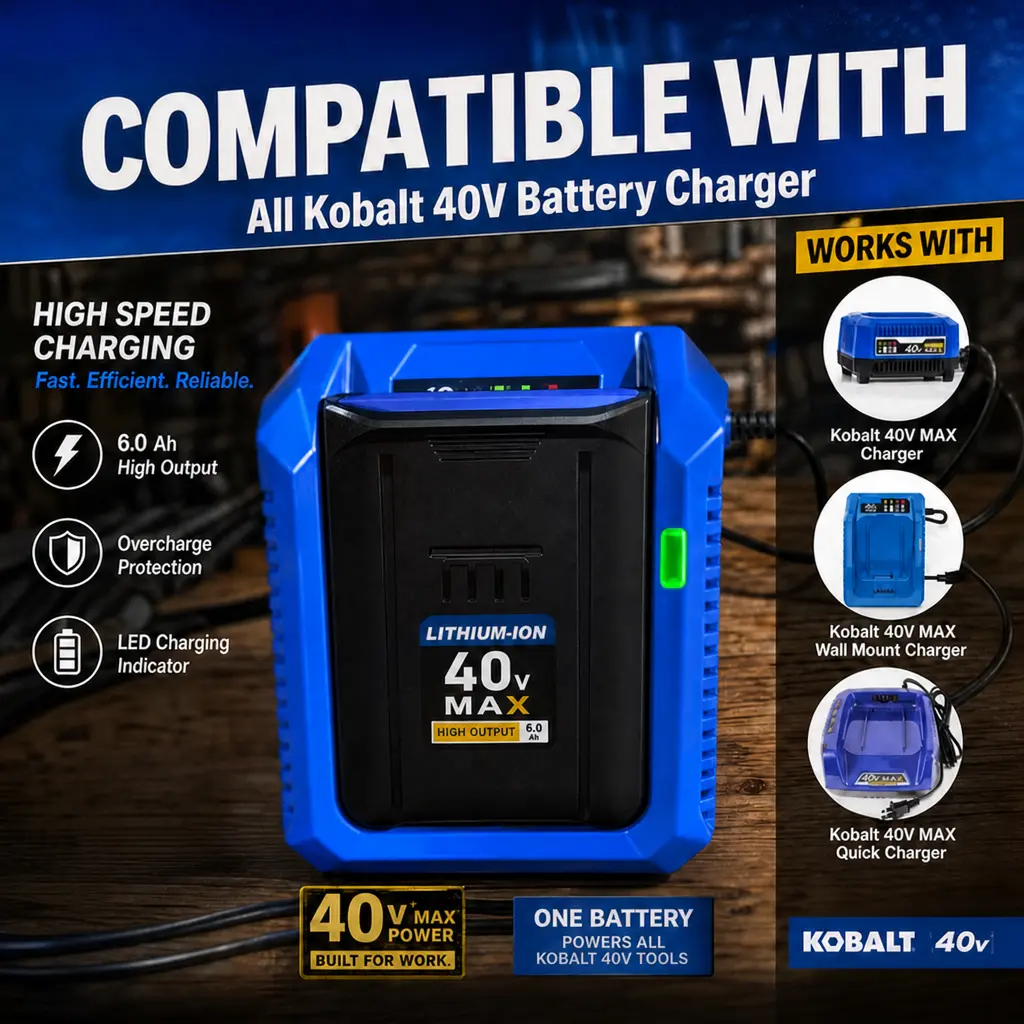6.0Ah 40V Replacement Battery for Kobalt 40V MAX Cordless Power Tools, Rechargeable Lithium-Ion Battery with LED Indicator