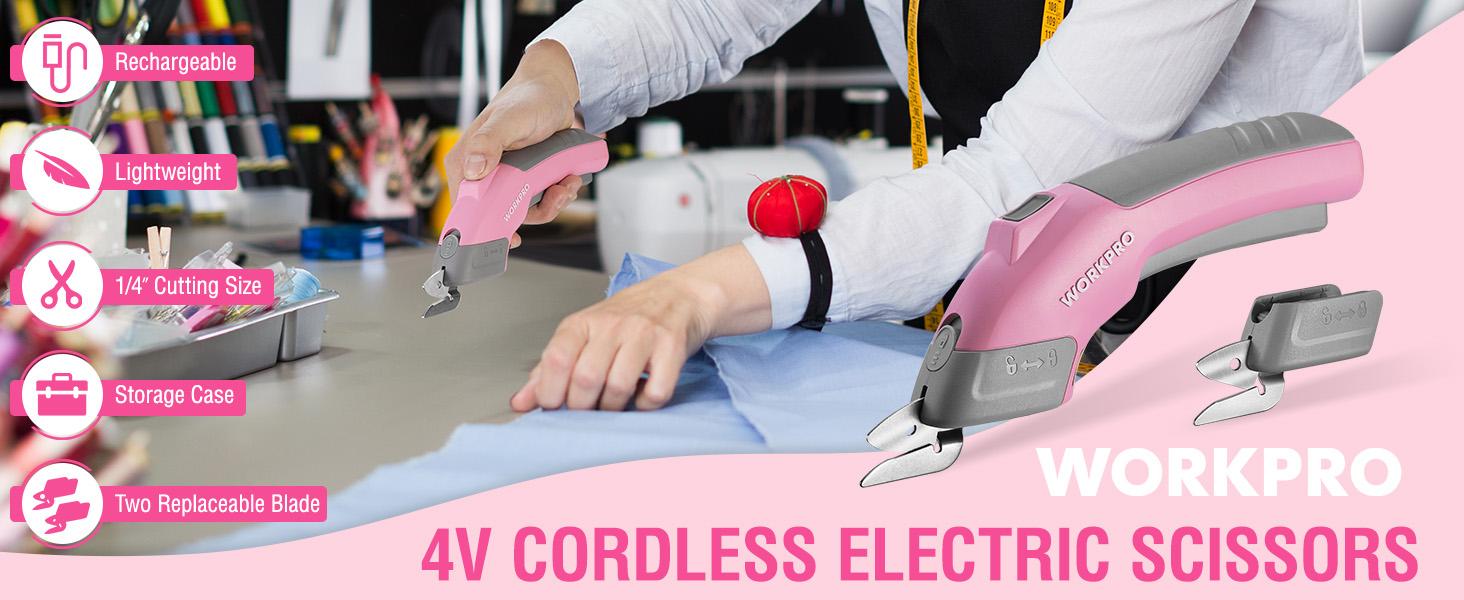 #JumpstartSale WORKPRO Cordless Electric Scissors, 4V Rechargeable Powerful Shears Cutting Tool for Fabric, Leather, Carpet and Cardboard, Power Rotary Cutters for Sewing, Scrapbooking, Crafting