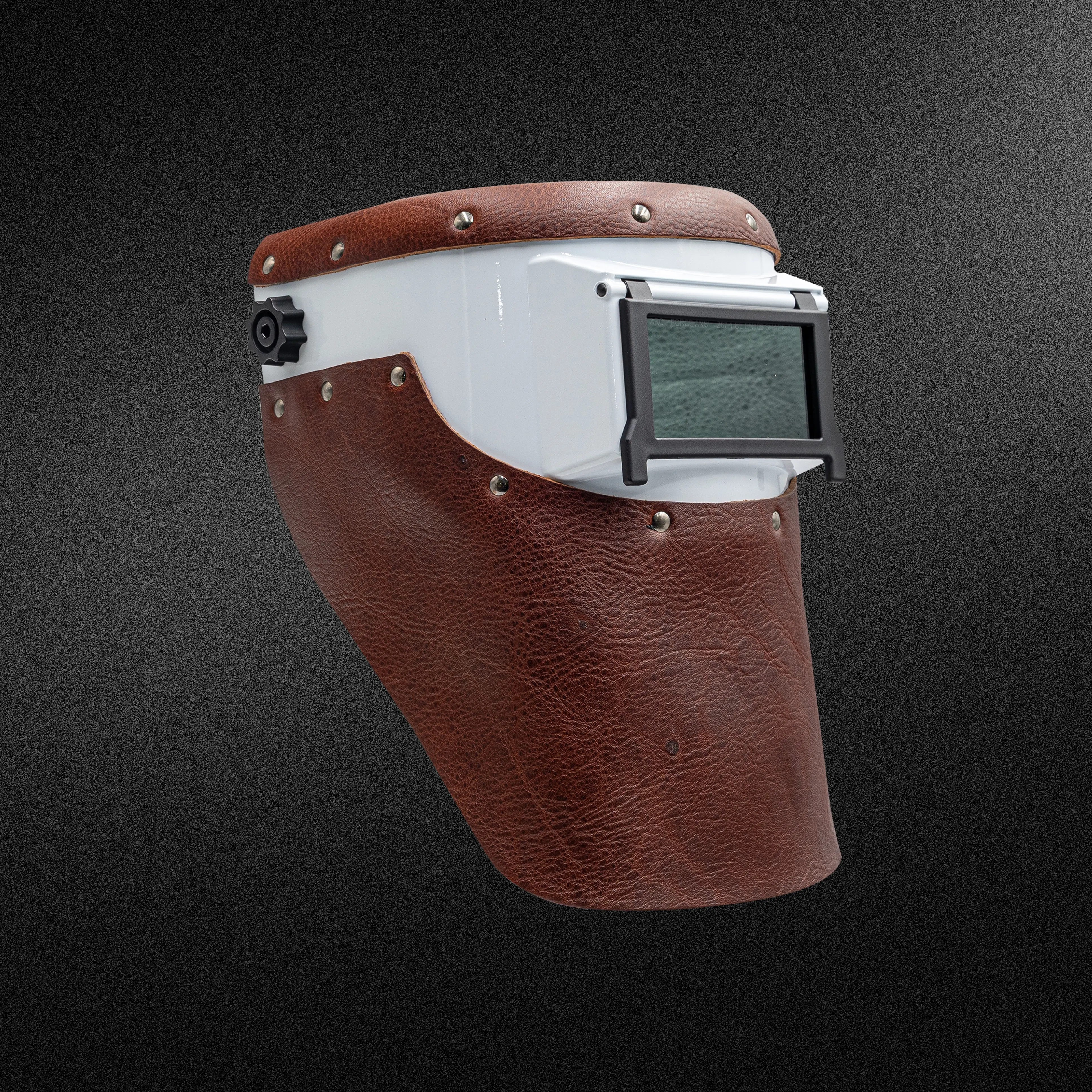 White Slimline - Brown Leather Welding Hood